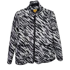 Ruby Rd Zebra Quilted Full Zip Collared Jacket Women Sz Small Petite